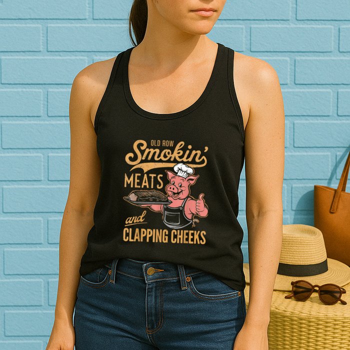 Old Row Smokin Meats And Clapping Cheeks Funny Womens Tank Top