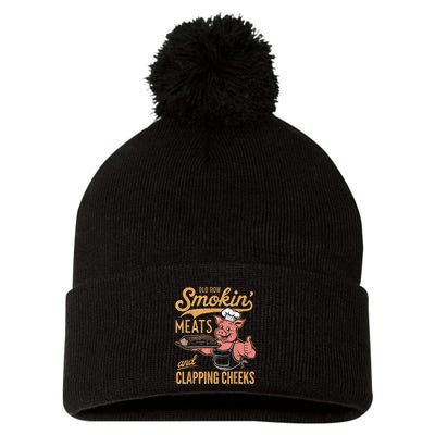 Old Row Smokin Meats And Clapping Cheeks Funny Pom Pom 12in Knit Beanie