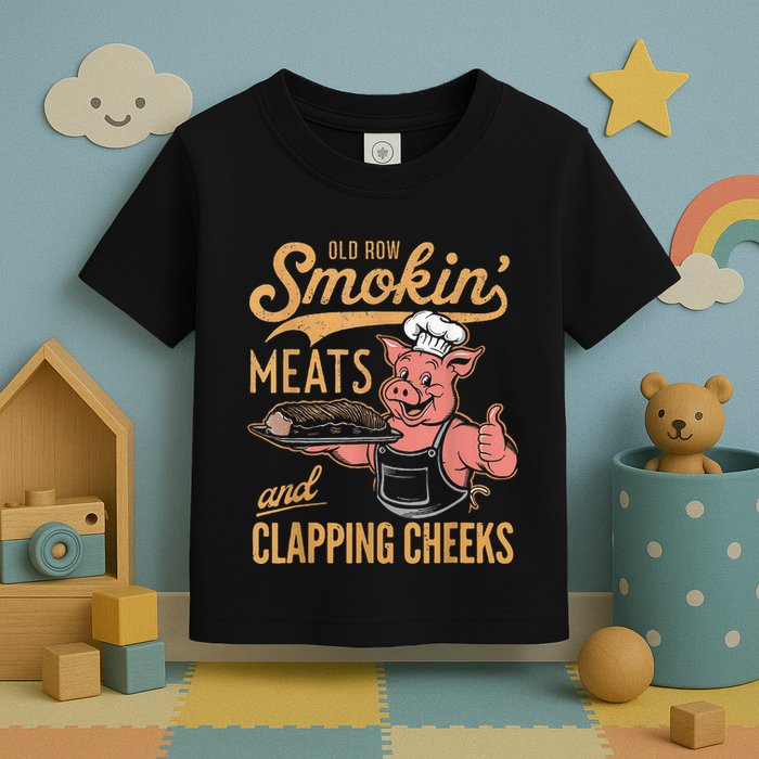 Old Row Smokin Meats And Clapping Cheeks Funny Toddler T-Shirt