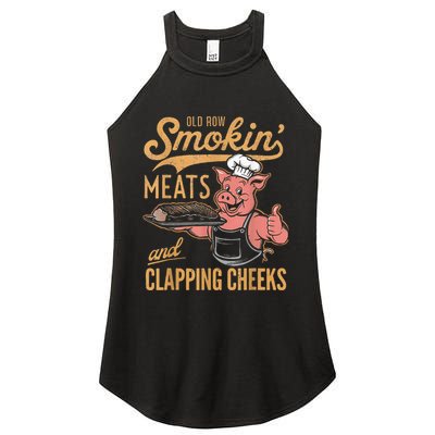 Old Row Smokin Meats And Clapping Cheeks Funny Women's Perfect Tri Rocker Tank