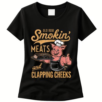 Old Row Smokin Meats And Clapping Cheeks Funny Womens T-Shirt
