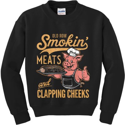 Old Row Smokin Meats And Clapping Cheeks Funny Kids Sweatshirt