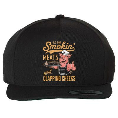 Old Row Smokin Meats And Clapping Cheeks Funny Wool Snapback Cap