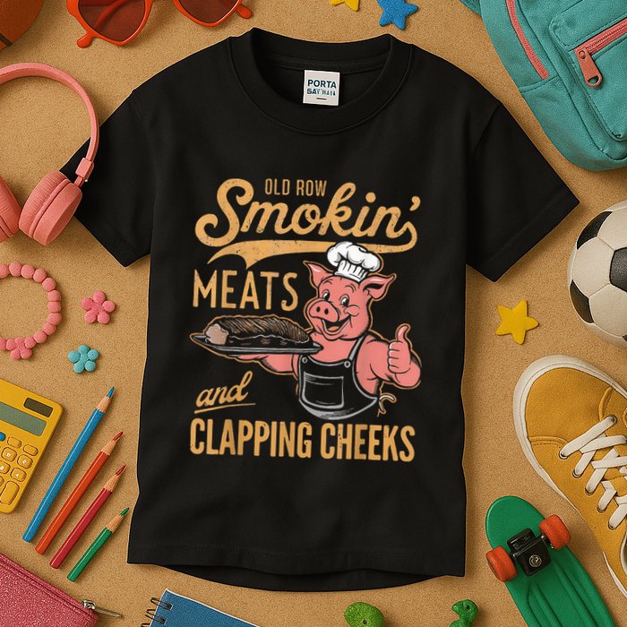 Old Row Smokin Meats And Clapping Cheeks Funny Kids T-Shirt