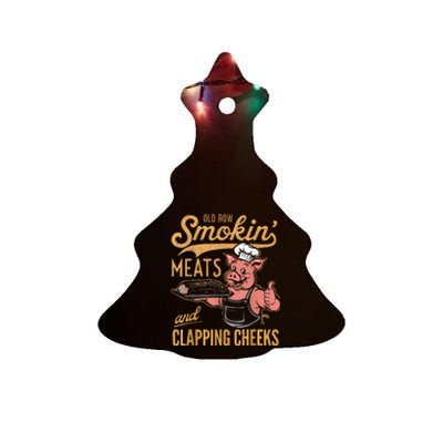 Old Row Smokin Meats And Clapping Cheeks Funny Ceramic Tree Ornament