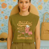 Old Row Smokin Meats And Clapping Cheeks Funny Garment-Dyed Women's Muscle Tee