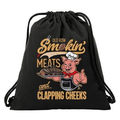 Old Rows Smokin' Meats And Clapping Cheeks Funny Pig Chef Drawstring Bag