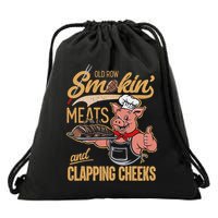 Old Rows Smokin' Meats And Clapping Cheeks Funny Pig Chef Drawstring Bag