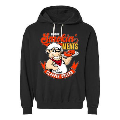 Old Row Smokin Meats And Clappin Cheeks Bbq Garment-Dyed Fleece Hoodie
