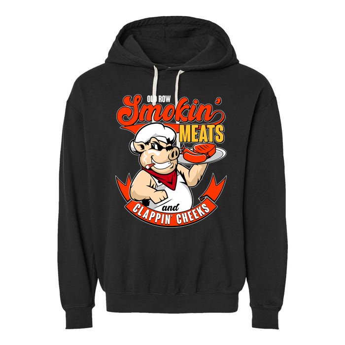 Old Row Smokin Meats And Clappin Cheeks Bbq Garment-Dyed Fleece Hoodie