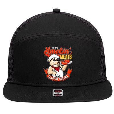 Old Row Smokin Meats And Clappin Cheeks Bbq 7 Panel Mesh Trucker Snapback Hat