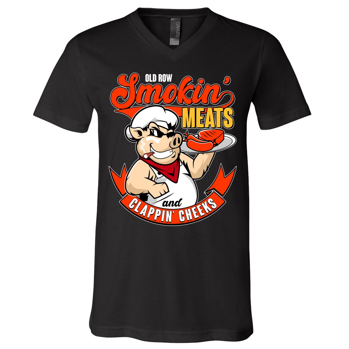 Old Row Smokin Meats And Clappin Cheeks Bbq V-Neck T-Shirt
