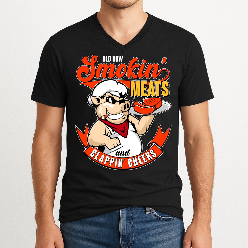 Old Row Smokin Meats And Clappin Cheeks Bbq V-Neck T-Shirt