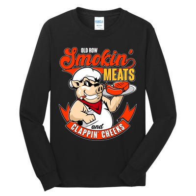Old Row Smokin Meats And Clappin Cheeks Bbq Tall Long Sleeve T-Shirt