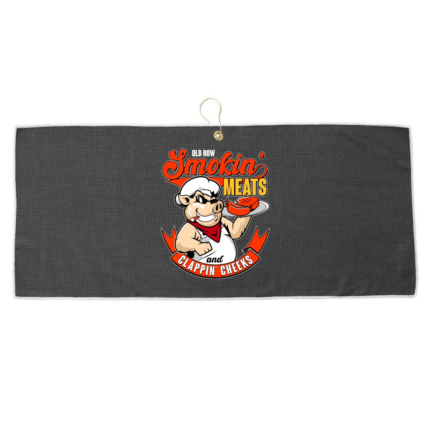 Old Row Smokin Meats And Clappin Cheeks Bbq Large Microfiber Waffle Golf Towel