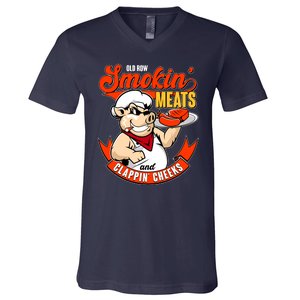 Old Row Smokin Meats And Clappin Cheeks Bbq V-Neck T-Shirt