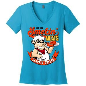 Old Row Smokin Meats And Clappin Cheeks Bbq Women's V-Neck T-Shirt