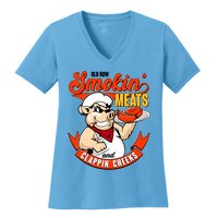 Old Row Smokin Meats And Clappin Cheeks Bbq Women's V-Neck T-Shirt