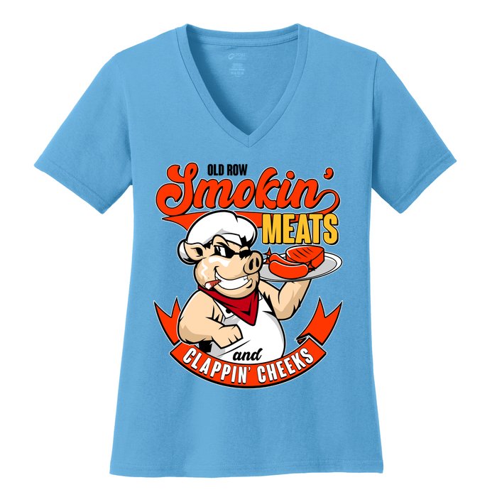 Old Row Smokin Meats And Clappin Cheeks Bbq Women's V-Neck T-Shirt