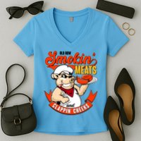 Old Row Smokin Meats And Clappin Cheeks Bbq Women's V-Neck T-Shirt