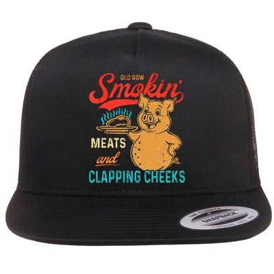 Old Row Smokin Meats And Clapping Cheeks Funny Bbq Flat Bill Trucker Hat