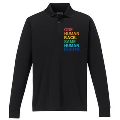 One Race Same Hu Rights Anti Racist Black Pride Cool Gift Performance Long Sleeve Polo