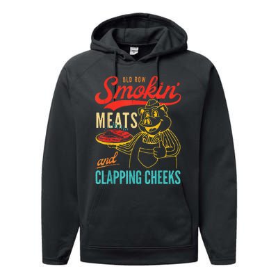 Old Row Smokin Meats And Clapping Cheeks Performance Fleece Hoodie