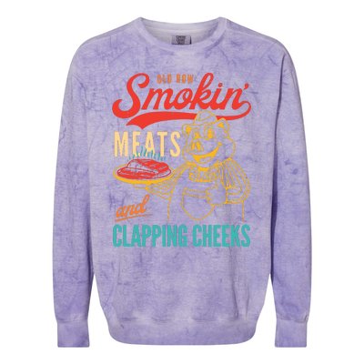 Old Row Smokin Meats And Clapping Cheeks Funny Colorblast Crewneck Sweatshirt