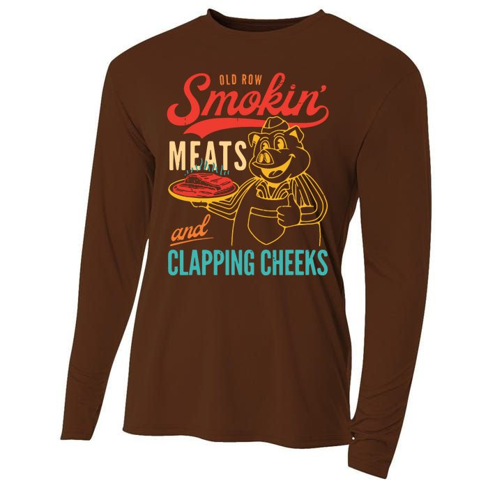 Old Row Smokin Meats And Clapping Cheeks Funny Cooling Performance Long Sleeve Crew