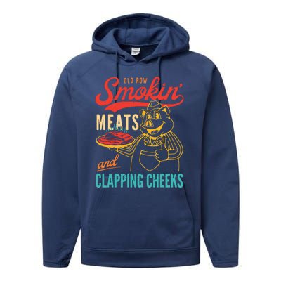 Old Row Smokin Meats And Clapping Cheeks Funny Performance Fleece Hoodie