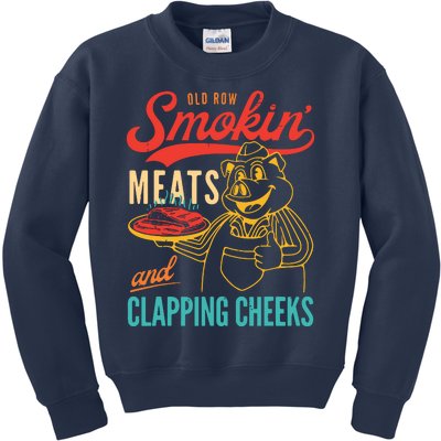 Old Row Smokin Meats And Clapping Cheeks Funny Kids Sweatshirt