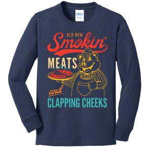 Old Row Smokin Meats And Clapping Cheeks Funny Kids Long Sleeve Shirt