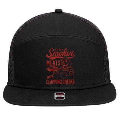 Old Row Smokin Meats And Clapping Cheeks Funny Old Row Smokin Meats And Clappi 7 Panel Mesh Trucker Snapback Hat