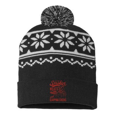 Old Row Smokin Meats And Clapping Cheeks Funny Old Row Smokin Meats And Clappi USA-Made Snowflake Beanie