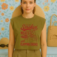 Old Row Smokin Meats And Clapping Cheeks Funny Old Row Smokin Meats And Clappi Garment-Dyed Women's Muscle Tee