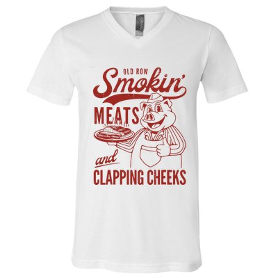 Old Row Smokin Meats And Clapping Cheeks Funny Old Row Smokin Meats And Clappi V-Neck T-Shirt