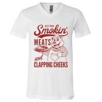 Old Row Smokin Meats And Clapping Cheeks Funny Old Row Smokin Meats And Clappi V-Neck T-Shirt