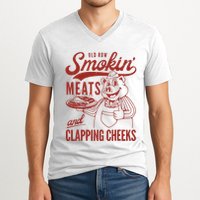 Old Row Smokin Meats And Clapping Cheeks Funny Old Row Smokin Meats And Clappi V-Neck T-Shirt