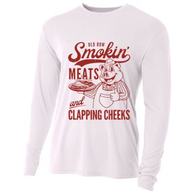 Old Row Smokin Meats And Clapping Cheeks Funny Old Row Smokin Meats And Clappi Cooling Performance Long Sleeve Crew