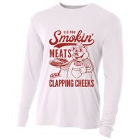 Old Row Smokin Meats And Clapping Cheeks Funny Old Row Smokin Meats And Clappi Cooling Performance Long Sleeve Crew