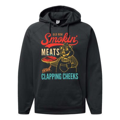 Old Row Smokin Meats And Clapping Cheeks Performance Fleece Hoodie