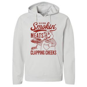 Old Row Smokin Meats And Clapping Cheeks Funny Bbq Performance Fleece Hoodie