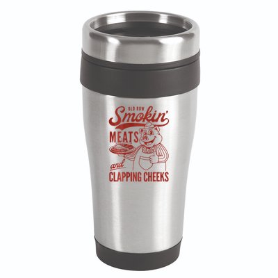 Old Row Smokin Meats And Clapping Cheeks Funny Bbq 16oz Travel Tumbler