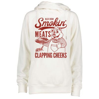 Old Row Smokin Meats And Clapping Cheeks Funny Bbq Womens Funnel Neck Pullover Hood