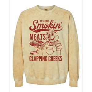 Old Row Smokin Meats And Clapping Cheeks Funny Bbq Colorblast Crewneck Sweatshirt