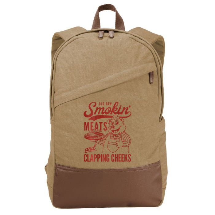 Old Row Smokin Meats And Clapping Cheeks Funny Bbq Cotton Canvas Backpack