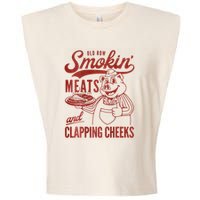 Old Row Smokin Meats And Clapping Cheeks Funny Bbq Garment-Dyed Women's Muscle Tee