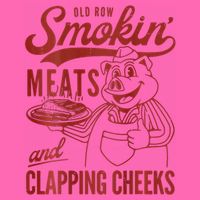 Old Row Smokin Meats And Clapping Cheeks Funny Bbq Stripe Pom Pom Beanie