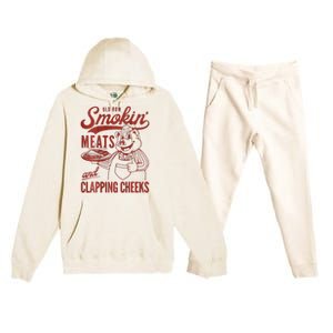 Old Row Smokin Meats And Clapping Cheeks Funny Bbq Premium Hooded Sweatsuit Set