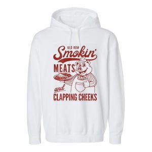 Old Row Smokin Meats And Clapping Cheeks Funny Bbq Garment-Dyed Fleece Hoodie